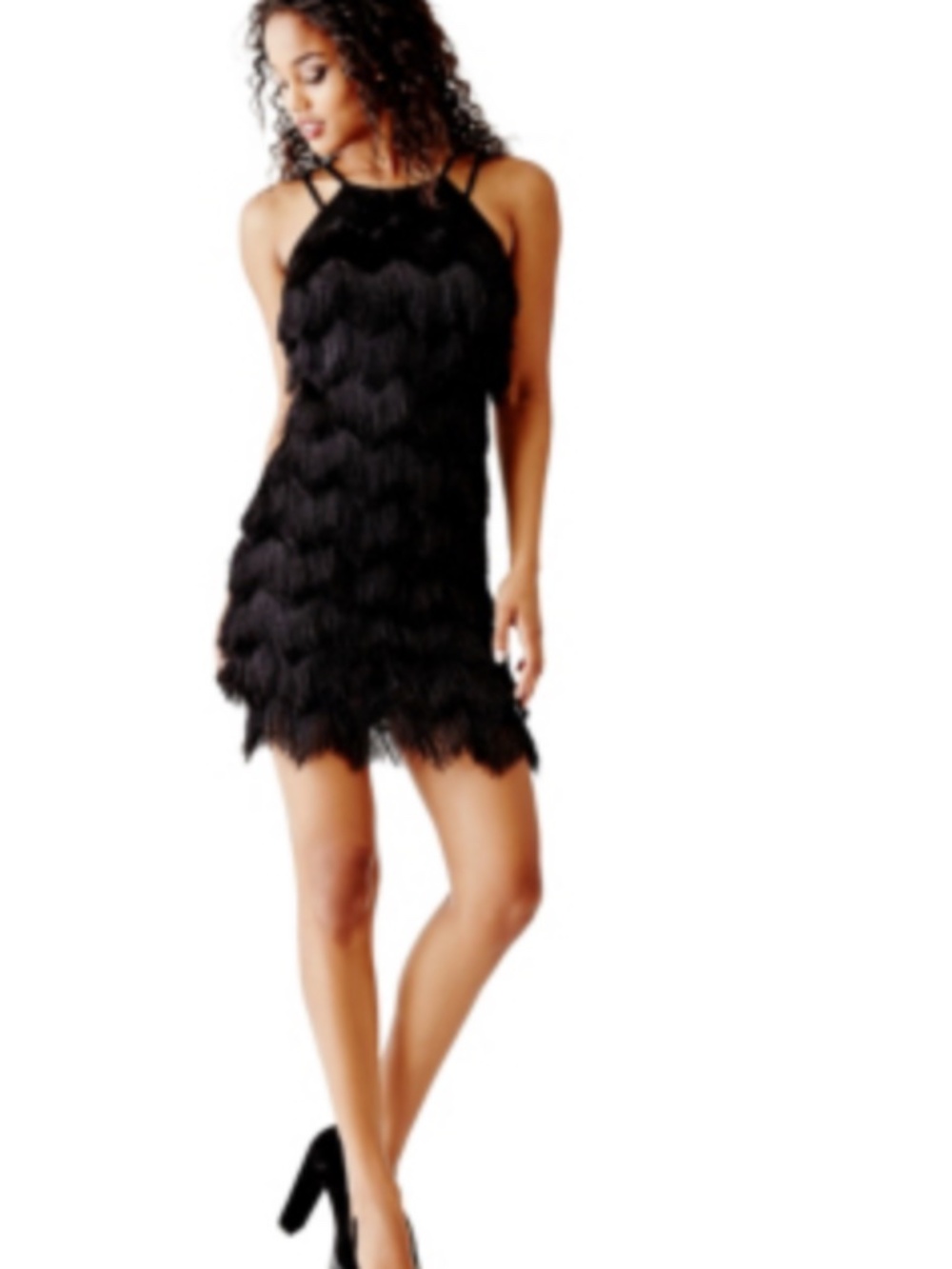 Glam Fringe Cocktail LBD Jet Black XS